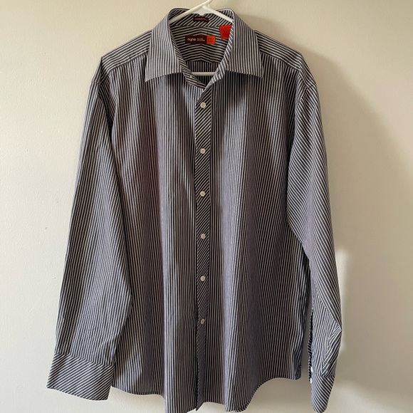 XXL Men Dress Shirt Long Sleeves Quick Dry All Day CoolMax Poplin Striped - Picture 4 of 9